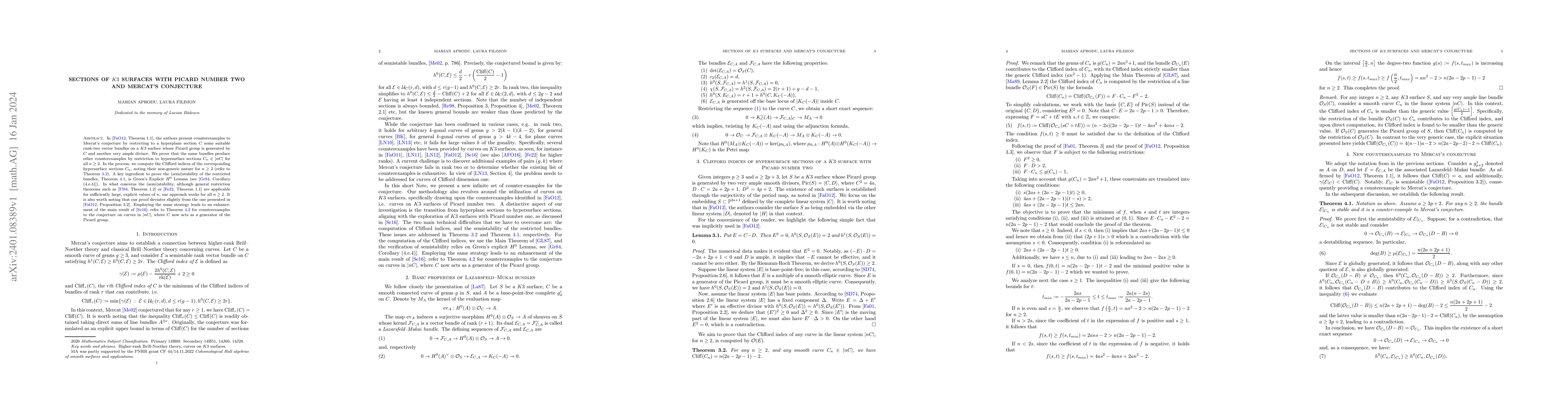 Thumbnail for Sections of K3 surfaces with Picard number two and Mercat's conjecture
