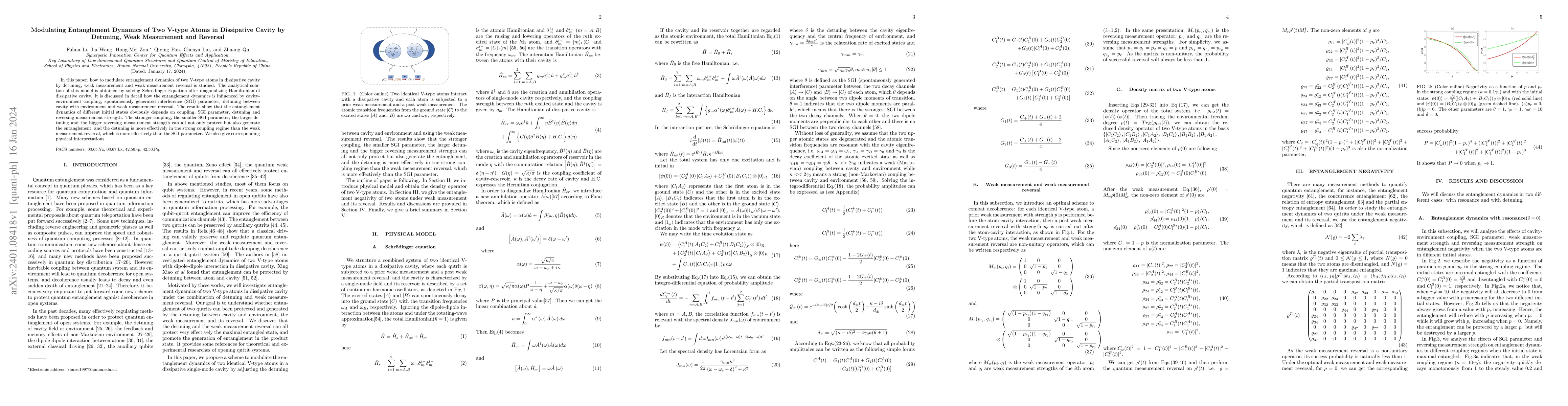Thumbnail for Modulating Entanglement Dynamics of Two V-type Atoms in Dissipative
  Cavity by Detuning, Weak Measurement and Reversal