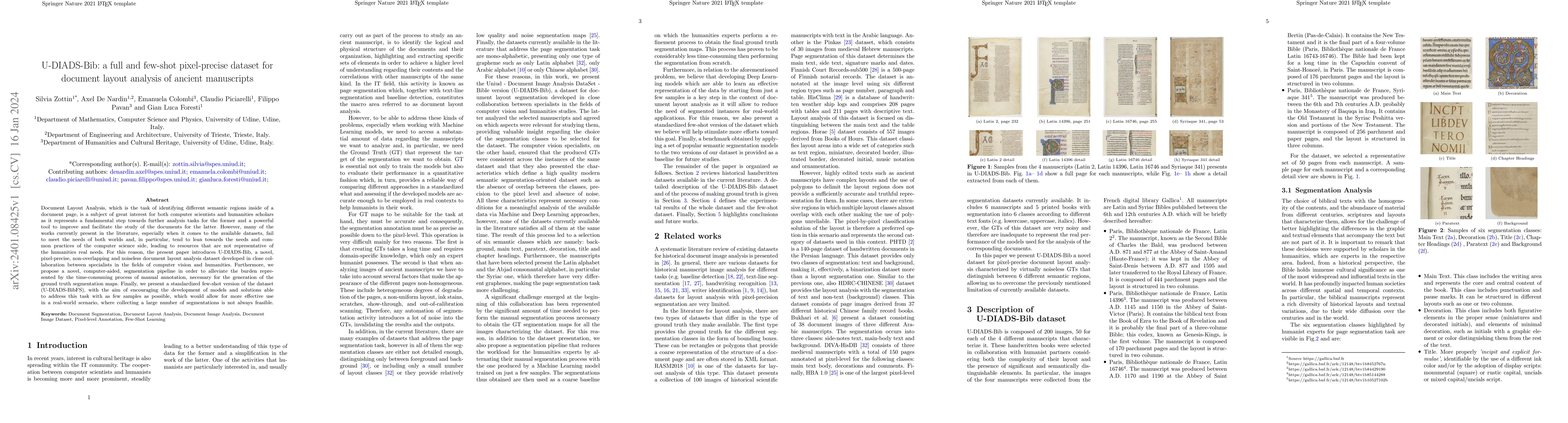 Thumbnail for U-DIADS-Bib: a full and few-shot pixel-precise dataset for document
  layout analysis of ancient manuscripts