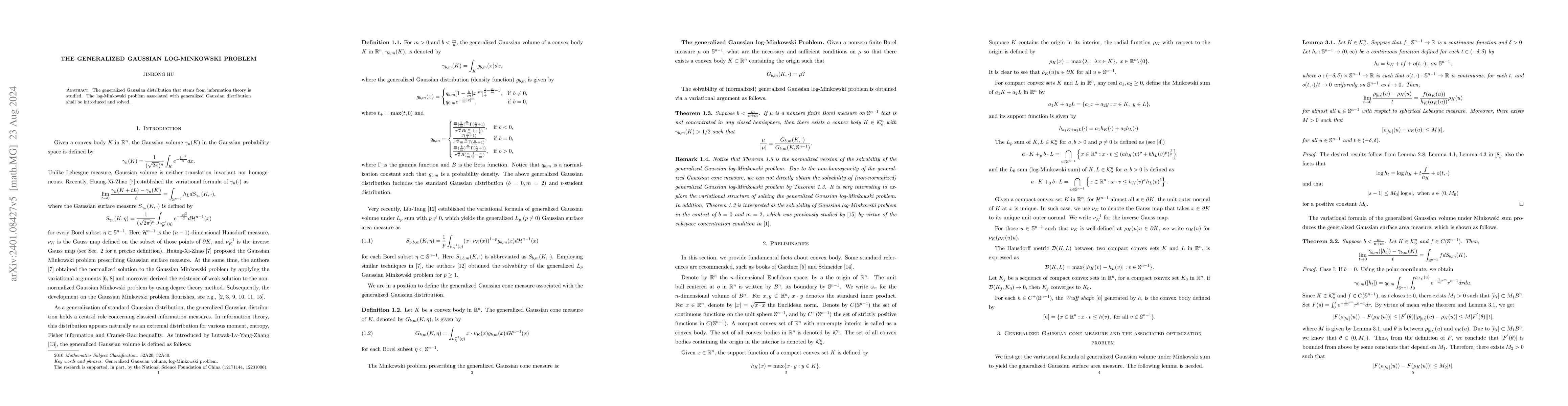 Thumbnail for The Gaussian log-Minkowski problem