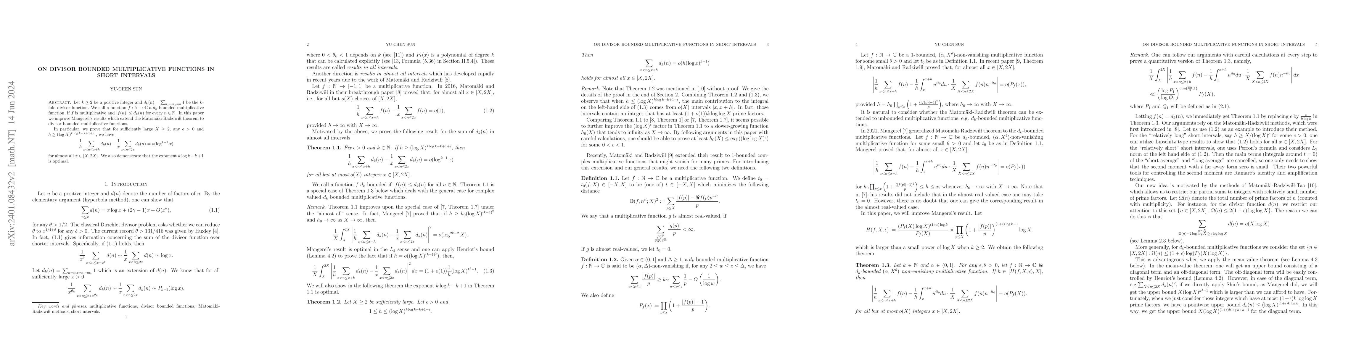 Thumbnail for On divisor bounded multiplicative functions in short intervals