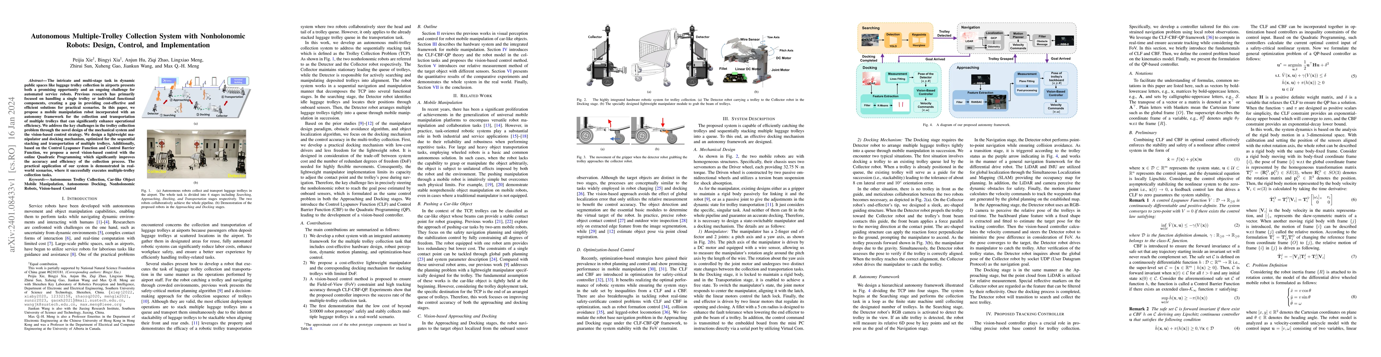 Thumbnail for Autonomous Multiple-Trolley Collection System with Nonholonomic Robots:
  Design, Control, and Implementation
