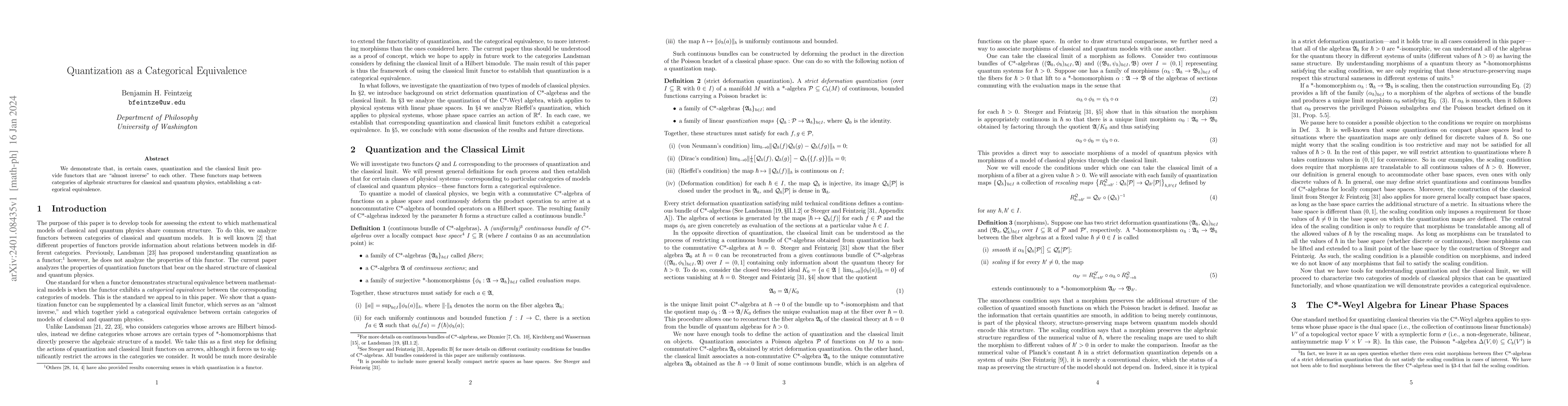 Thumbnail for Quantization as a Categorical Equivalence