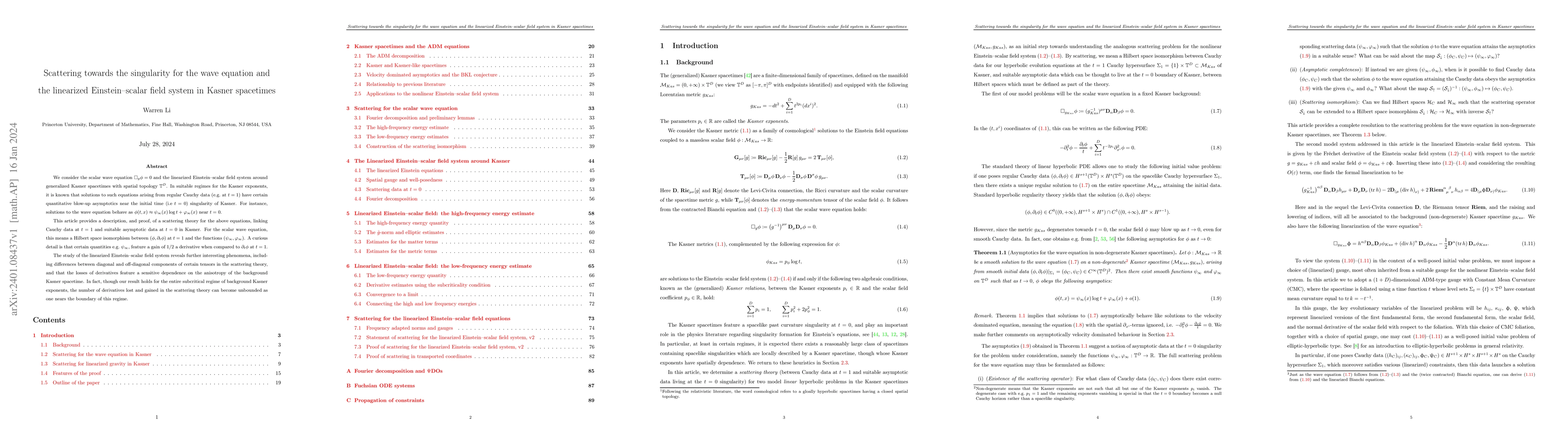 Thumbnail for Scattering towards the singularity for the wave equation and the
  linearized Einstein-scalar field system in Kasner spacetimes