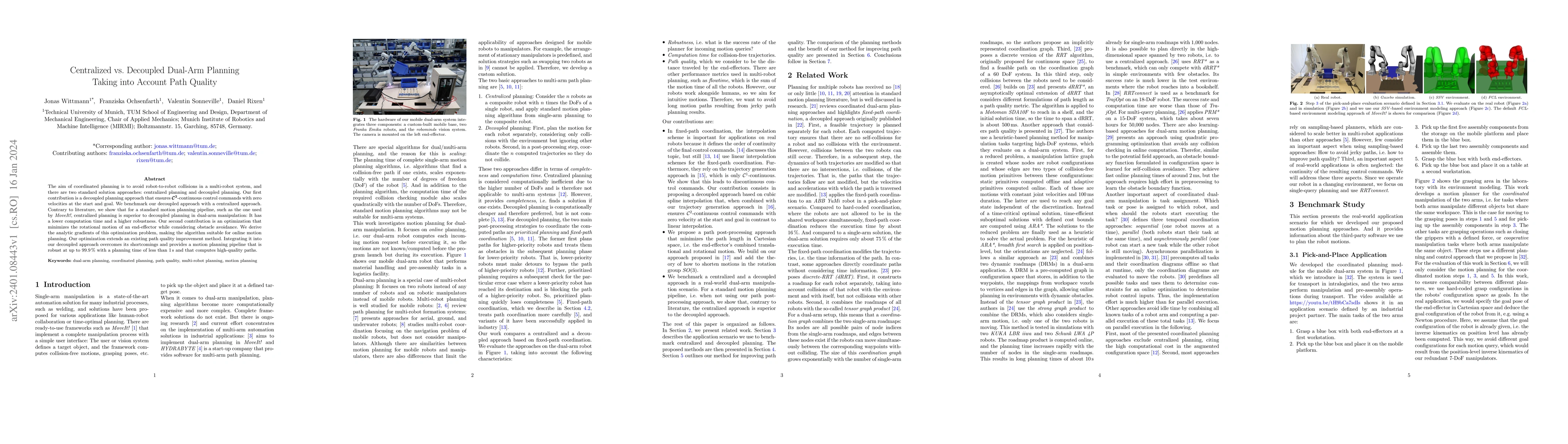 Thumbnail for Centralized vs. Decoupled Dual-Arm Planning Taking into Account Path
  Quality