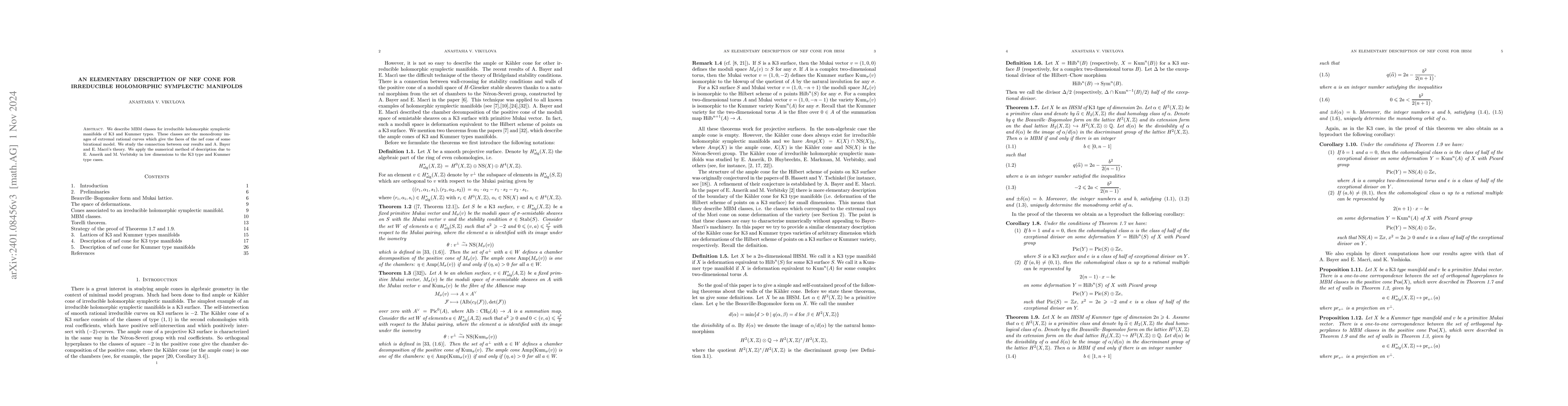 Thumbnail for An elementary description of nef cone for irreducible holomorphic
  symplectic manifolds