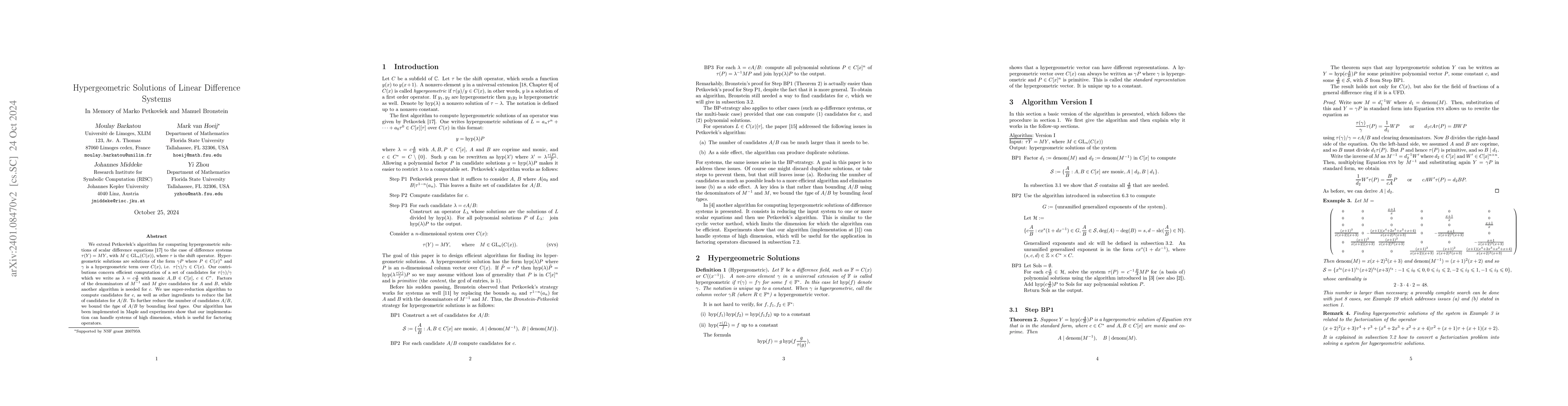 Thumbnail for Hypergeometric Solutions of Linear Difference Systems