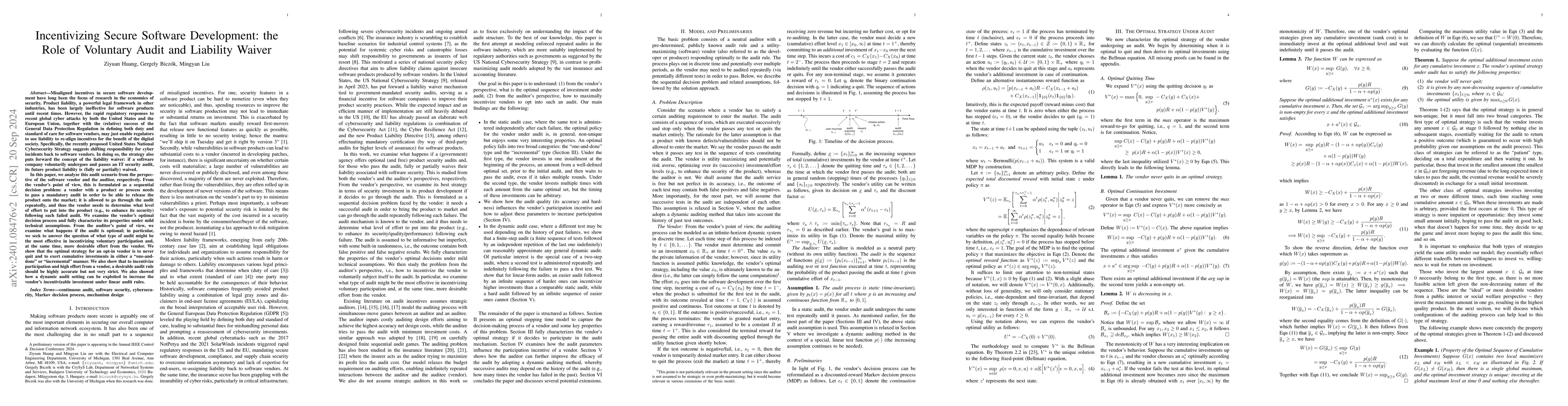 Thumbnail for Incentivizing Secure Software Development: The Role of Liability
  (Waiver) and Audit