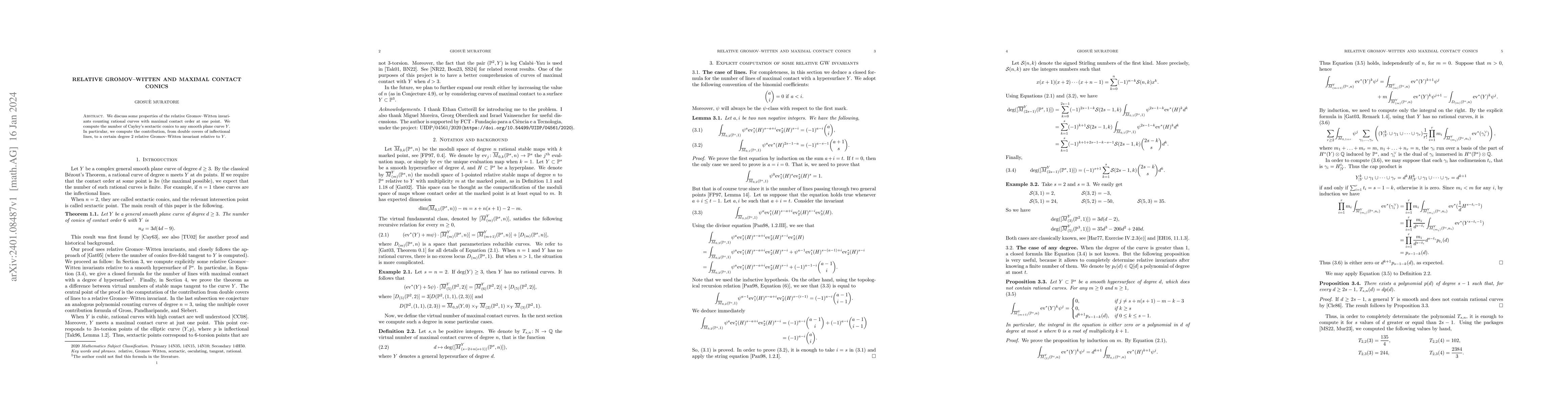 Thumbnail for Relative Gromov-Witten and maximal contact conics