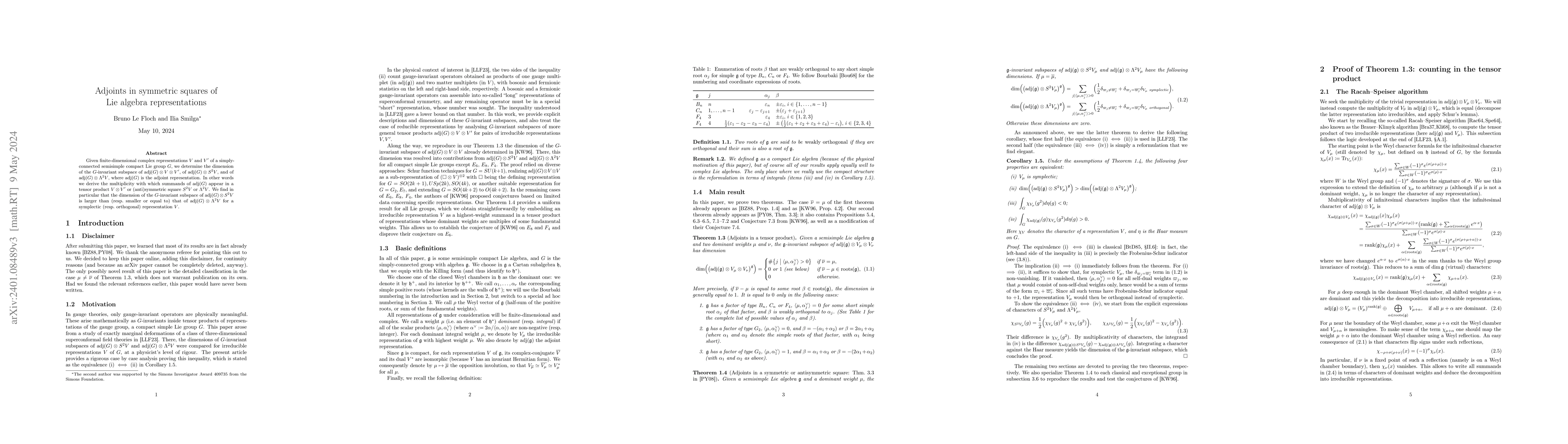 Thumbnail for Adjoints in symmetric squares of Lie algebra representations