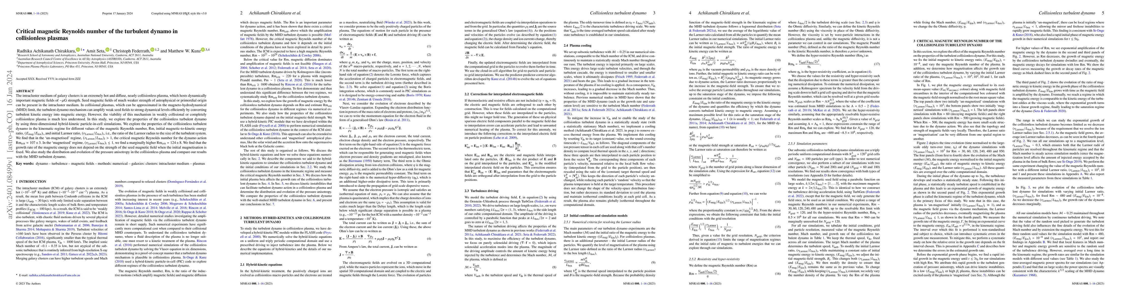 Thumbnail for Critical magnetic Reynolds number of the turbulent dynamo in
  collisionless plasmas