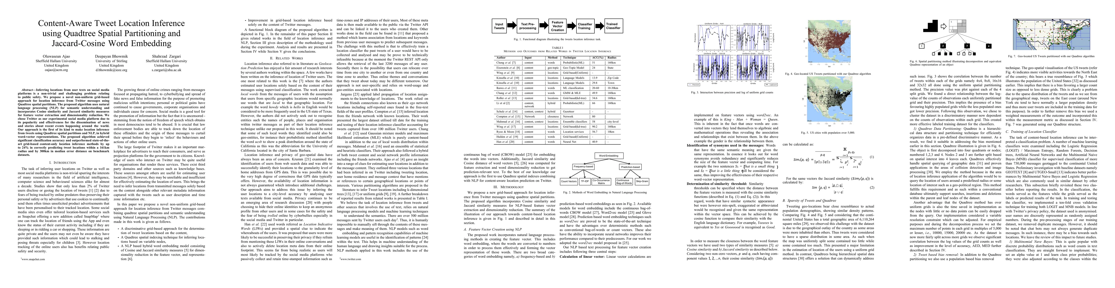 Thumbnail for Content-Aware Tweet Location Inference using Quadtree Spatial
  Partitioning and Jaccard-Cosine Word Embedding