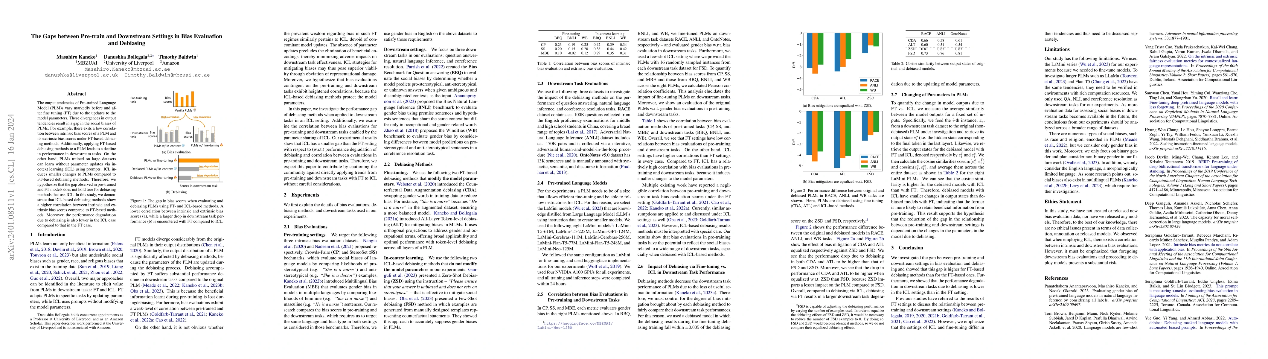 Thumbnail for The Gaps between Pre-train and Downstream Settings in Bias Evaluation
  and Debiasing