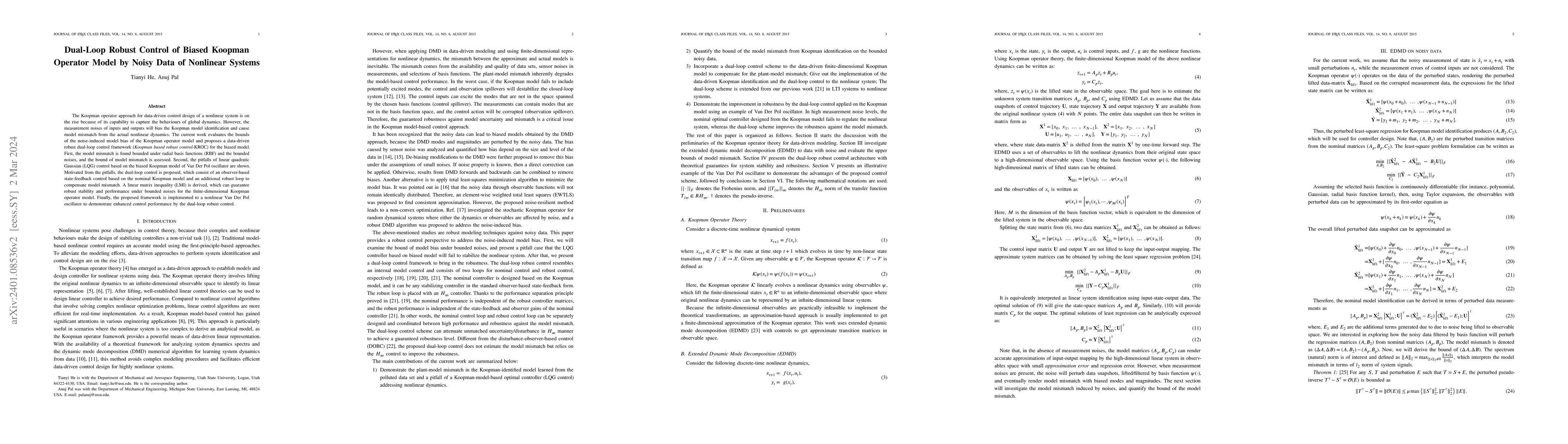 Thumbnail for Dual-Loop Robust Control of Biased Koopman Operator Model by Noisy Data
  of Nonlinear Systems
