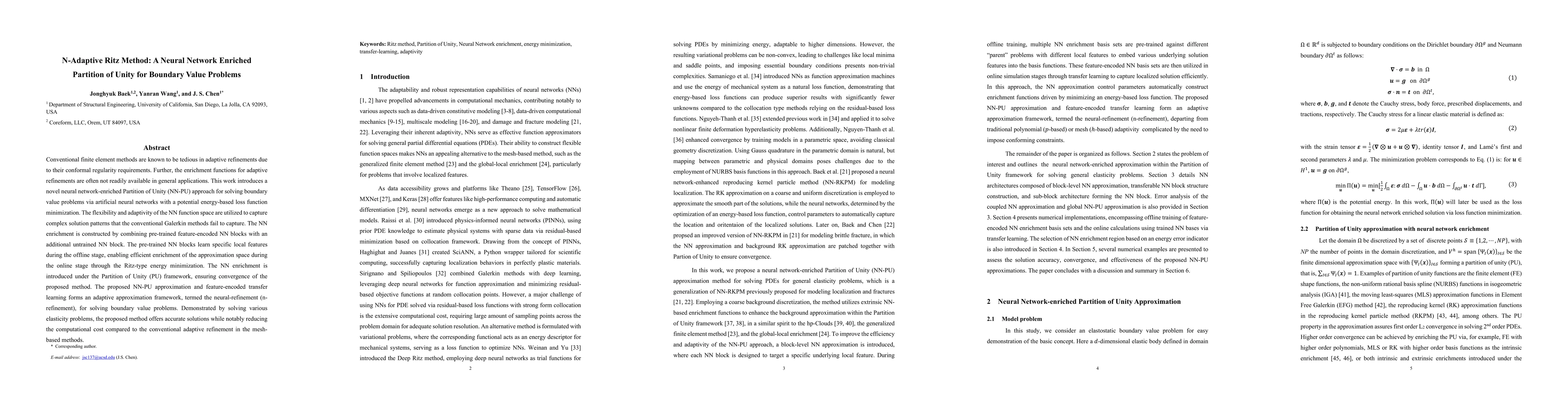 Thumbnail for N-Adaptive Ritz Method: A Neural Network Enriched Partition of Unity for
  Boundary Value Problems