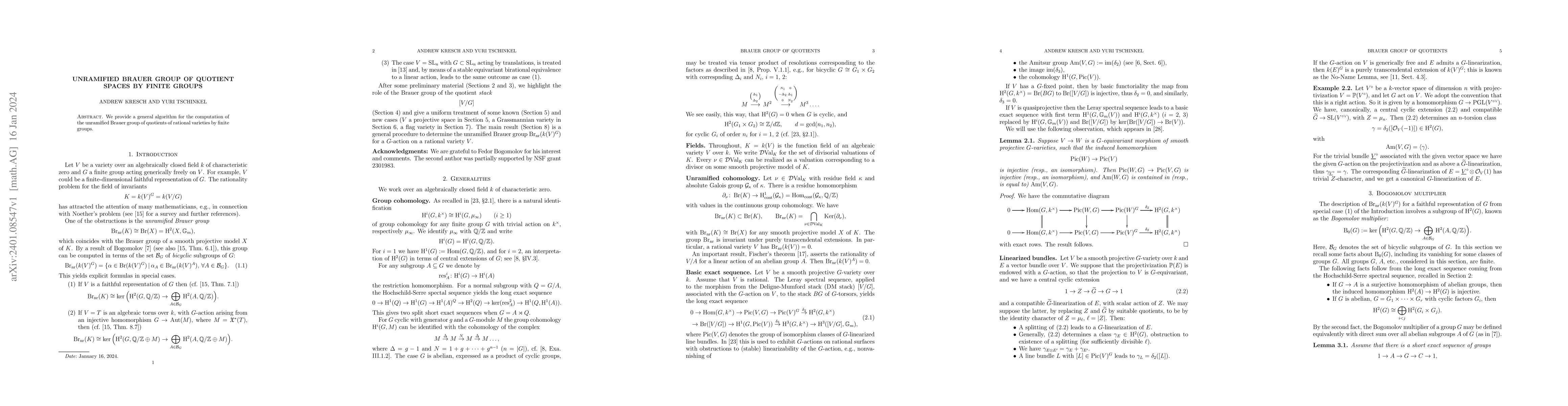 Thumbnail for Unramified Brauer group of quotient spaces by finite groups