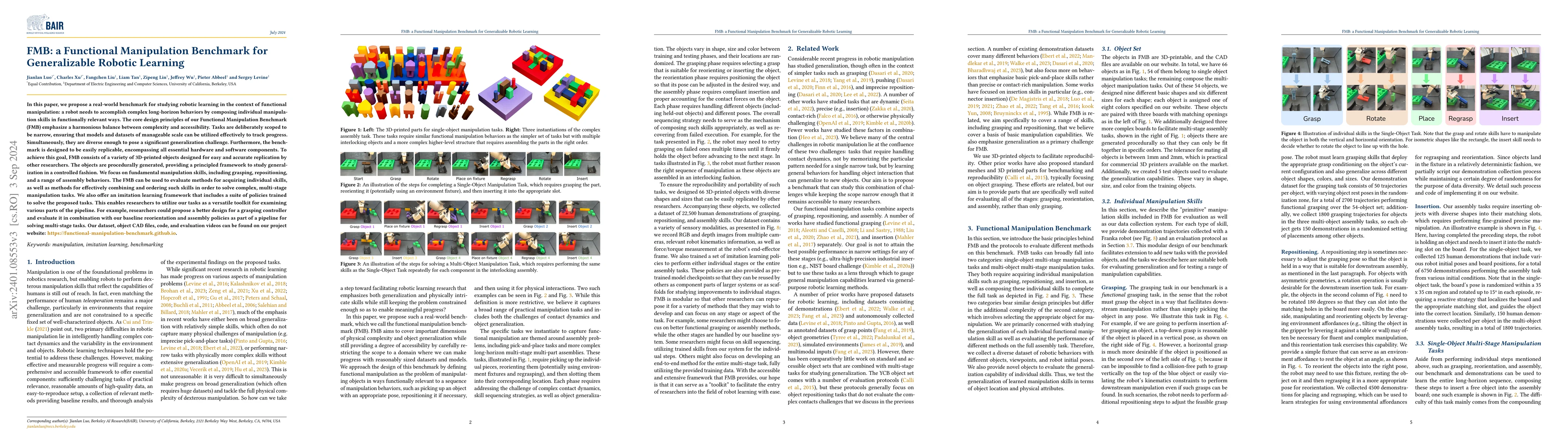 Thumbnail for FMB: a Functional Manipulation Benchmark for Generalizable Robotic
  Learning