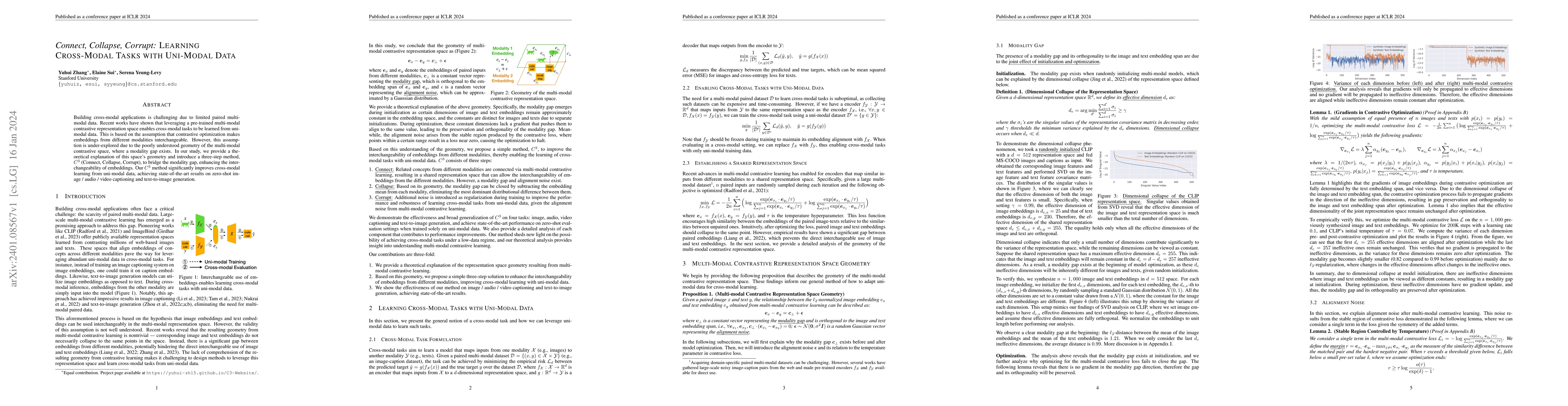 Thumbnail for Connect, Collapse, Corrupt: Learning Cross-Modal Tasks with Uni-Modal
  Data