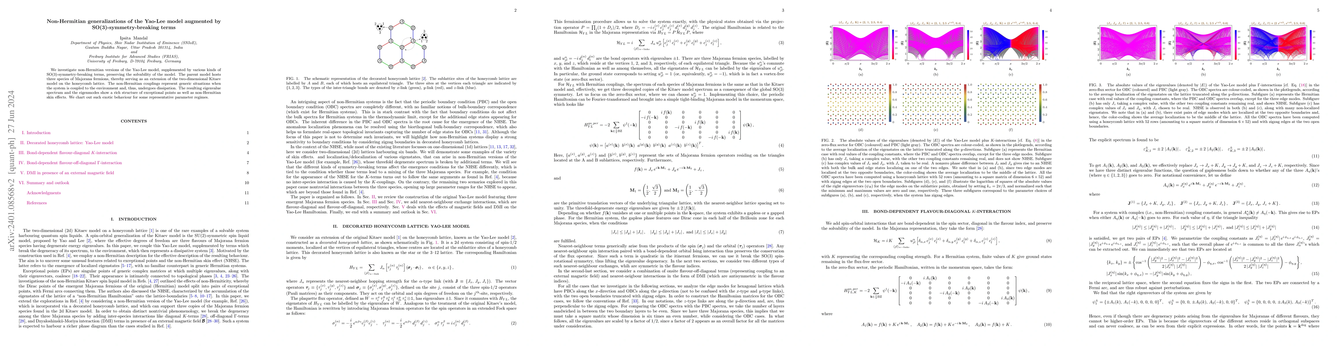 Thumbnail for Non-Hermitian generalizations of the Yao-Lee model augmented by
  SO(3)-symmetry-breaking terms