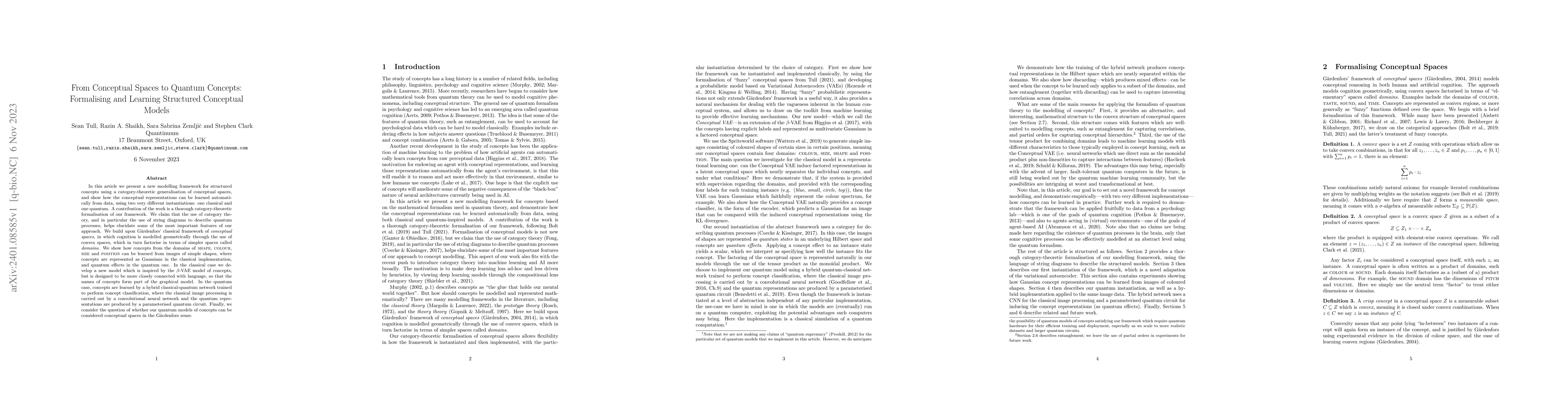 Thumbnail for From Conceptual Spaces to Quantum Concepts: Formalising and Learning
  Structured Conceptual Models