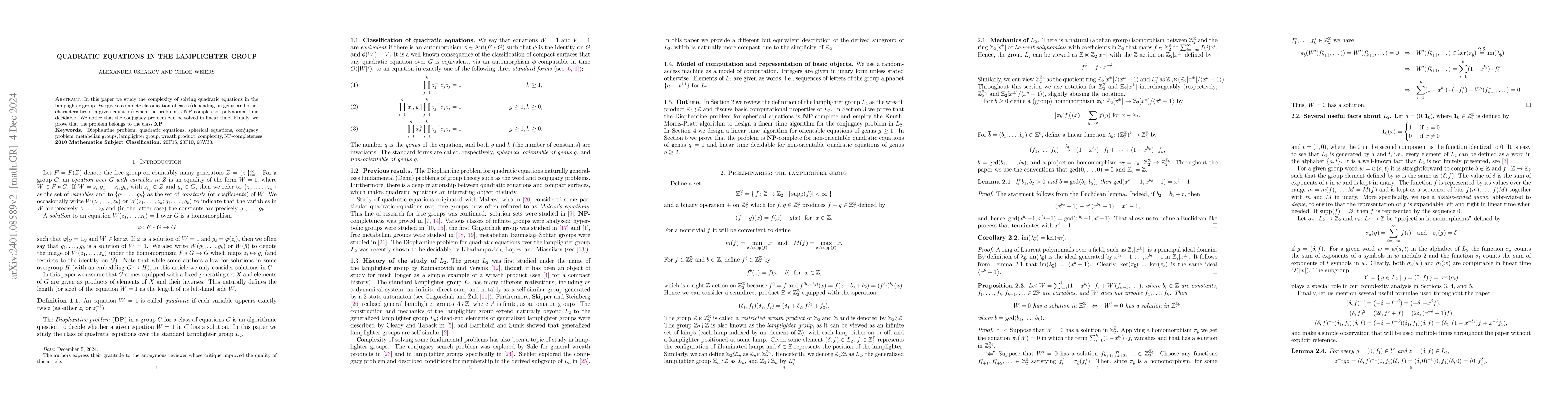 Thumbnail for Quadratic equations in the lamplighter group