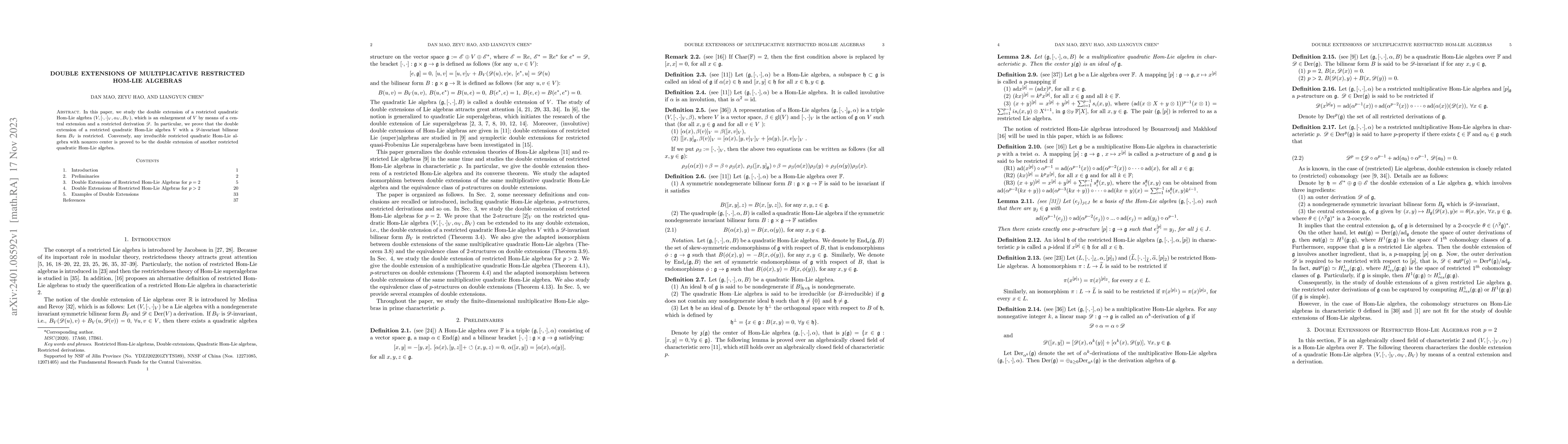 Thumbnail for Double Extensions of Multiplicative Restricted Hom-Lie Algebras
