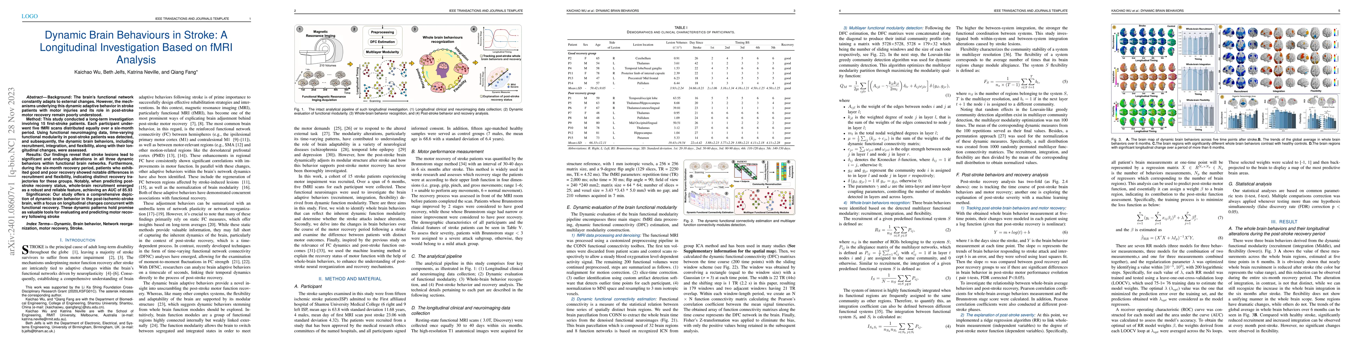 Thumbnail for Dynamic Brain Behaviours in Stroke: A Longitudinal Investigation Based
  on fMRI Analysis