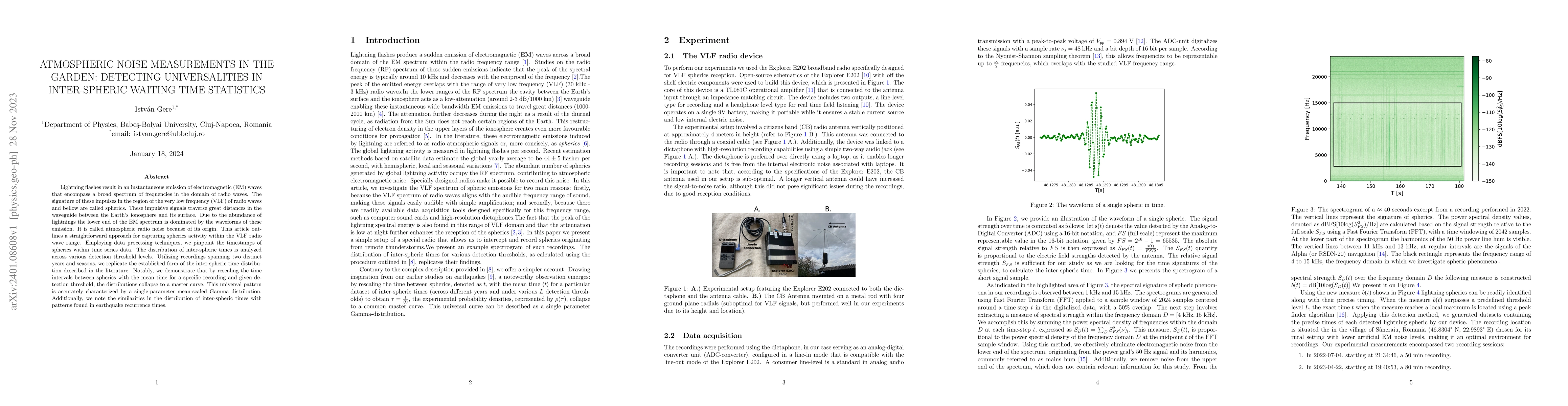 Thumbnail for Atmospheric noise measurements in the garden: detecting universalities
  in inter-spheric waiting time statistics