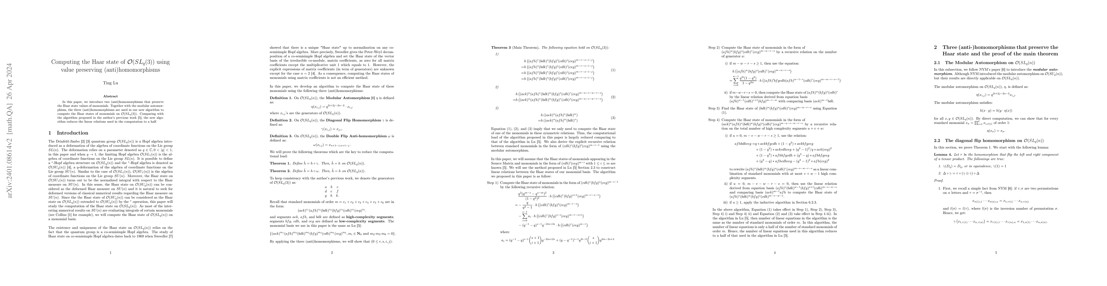 Thumbnail for Computing the Haar state of $\mathcal{O}(SL_q(3))$ using value
  preserving (anti)homomorphisms