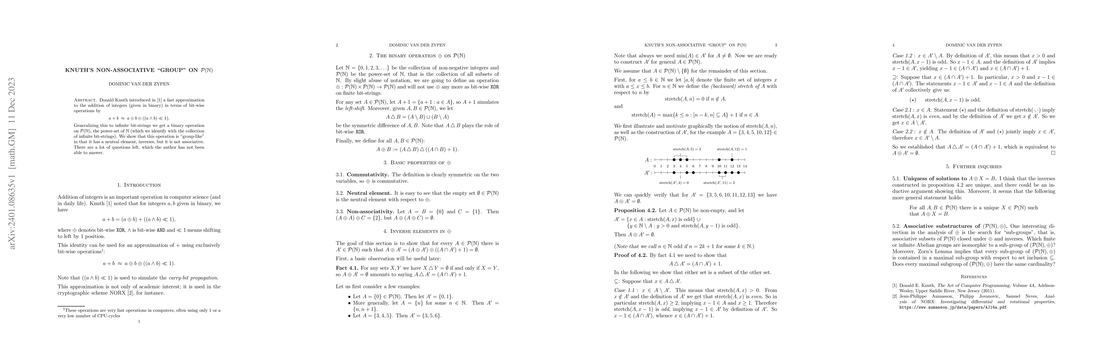Thumbnail for Knuth's non-associative "group" on ${\mathcal P}(\mathbb{N})$
