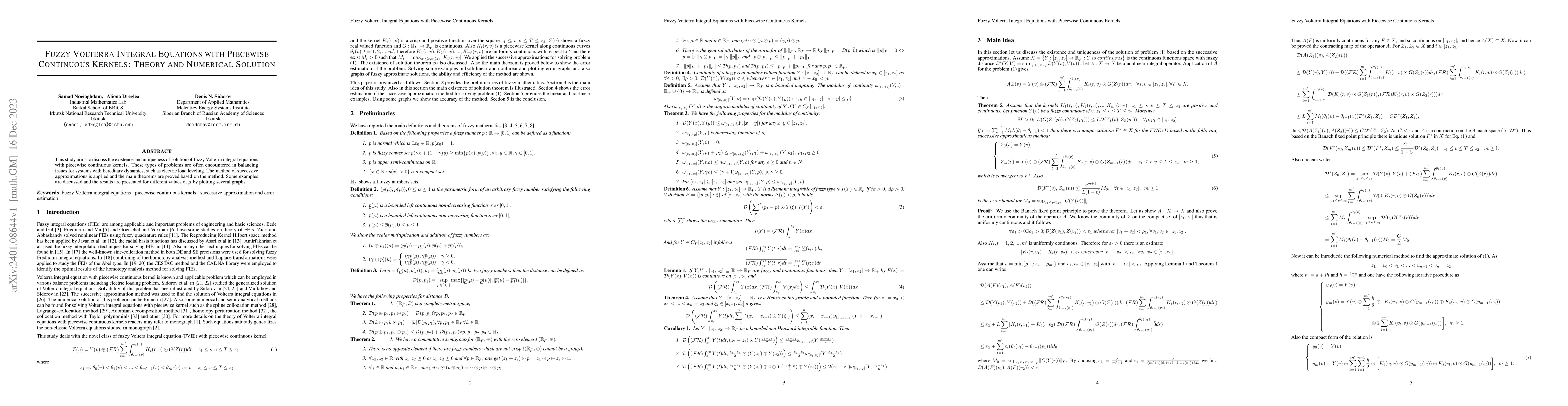 Thumbnail for Fuzzy Volterra Integral Equation with Piecewise Continuous Kernel:
  Theory and Numerical Solution