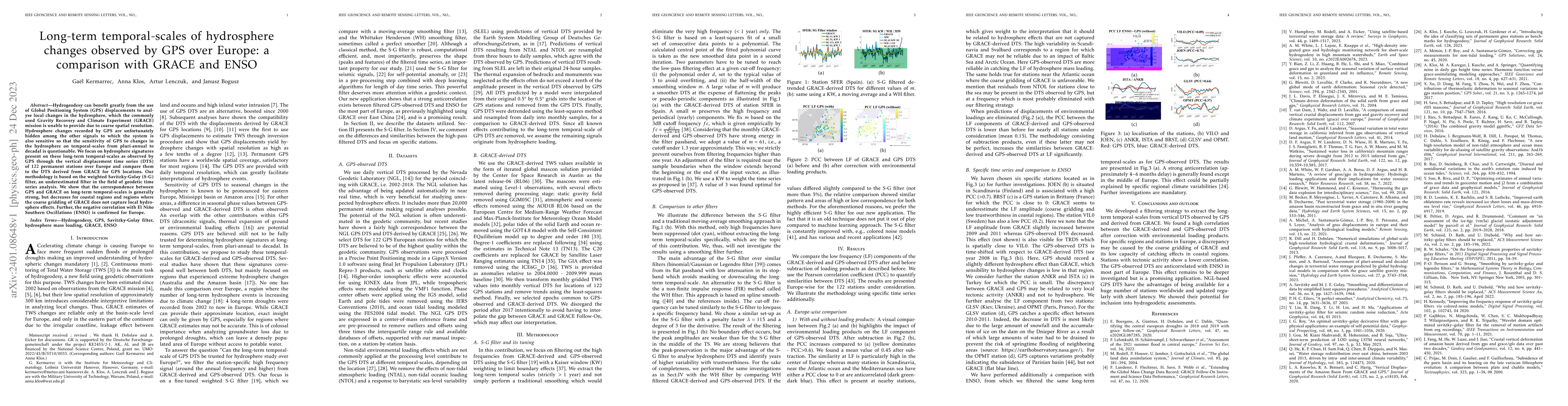 Thumbnail for Long-term temporal-scales of hydrosphere changes observed by GPS over
  Europe: a comparison with GRACE and ENSO