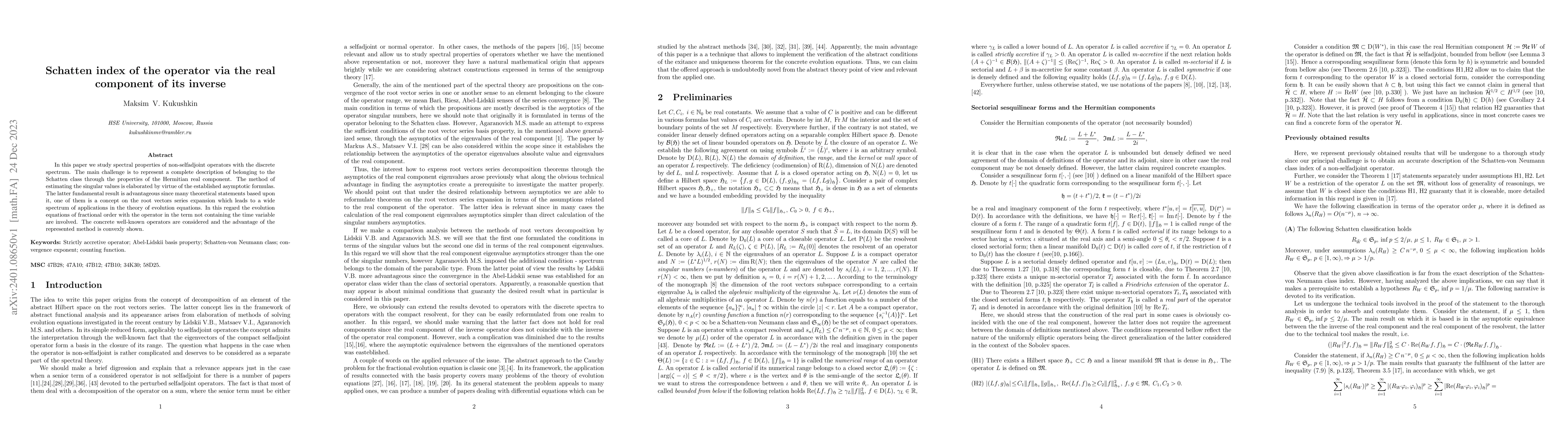 Thumbnail for Schatten index of the operator via the real component of its inverse