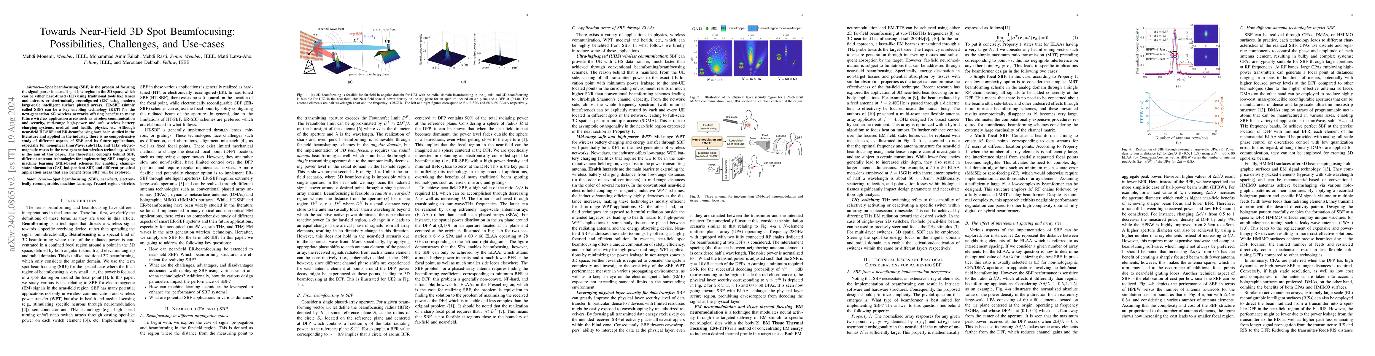 Thumbnail for Towards Near-Field 3D Spot Beamfocusing: Possibilities, Challenges, and
  Use-cases