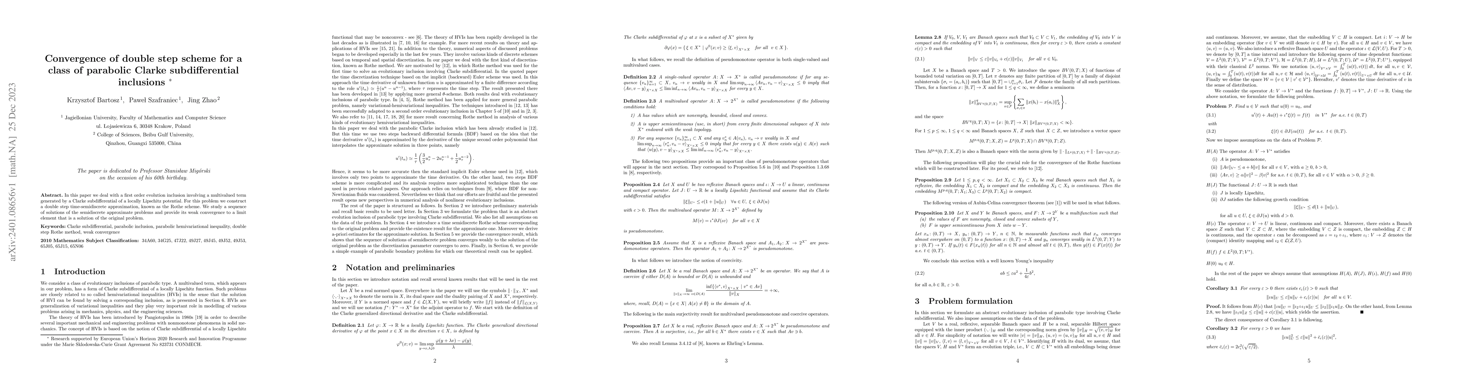 Thumbnail for Convergence of double step scheme for a class of parabolic Clarke
  subdifferential inclusions