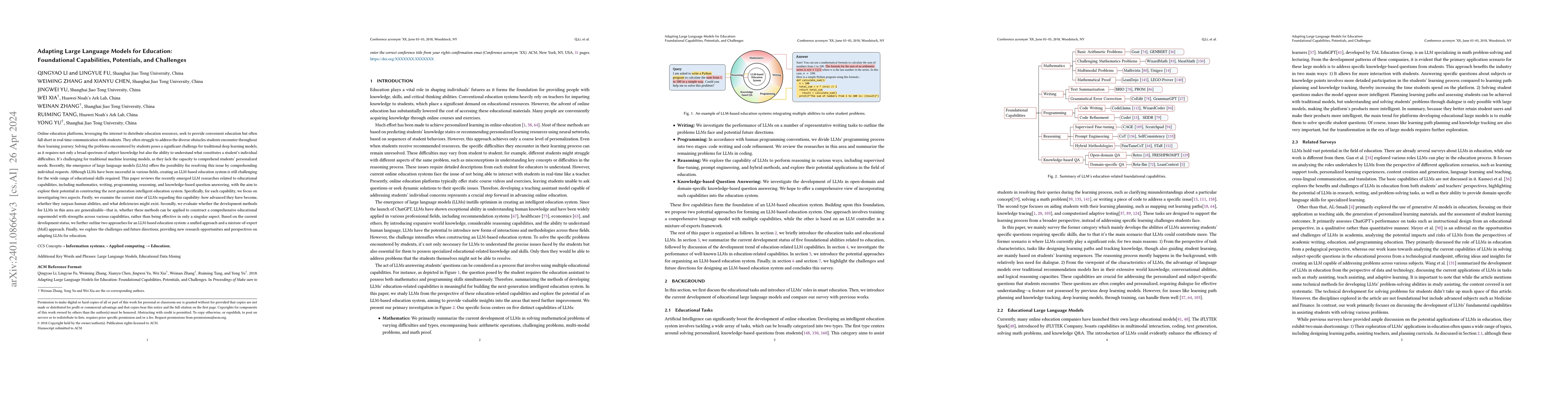 Thumbnail for Adapting Large Language Models for Education: Foundational Capabilities,
  Potentials, and Challenges