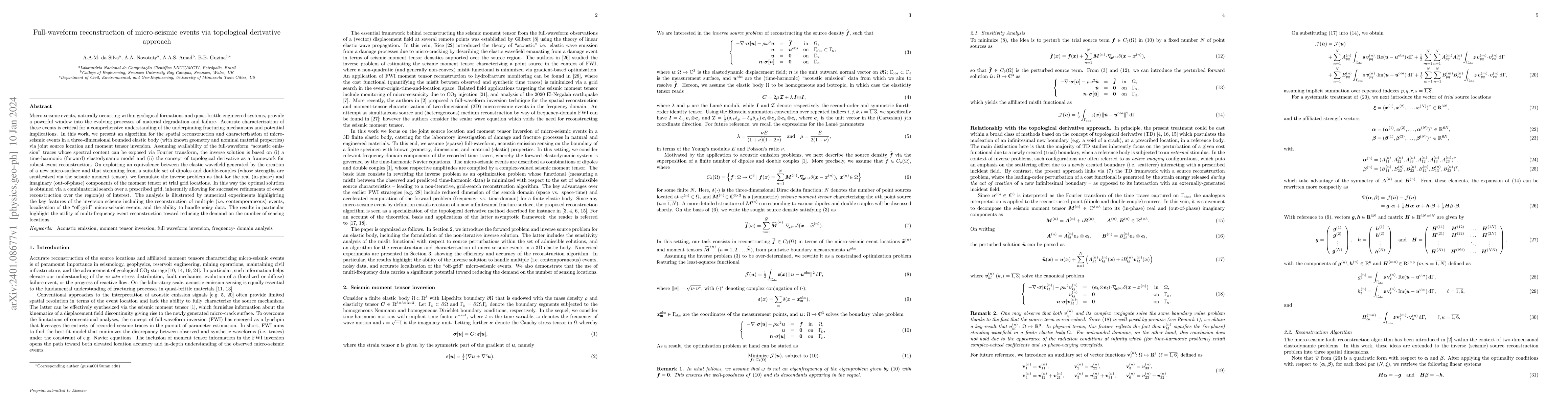 Thumbnail for Full-waveform reconstruction of micro-seismic events via topological
  derivative approach