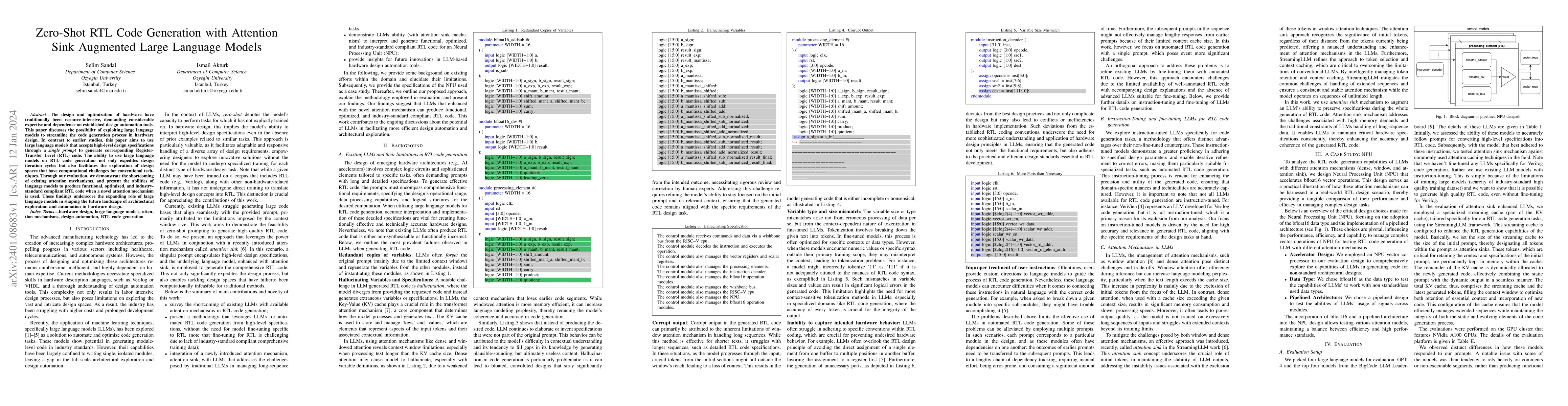 Thumbnail for Zero-Shot RTL Code Generation with Attention Sink Augmented Large
  Language Models