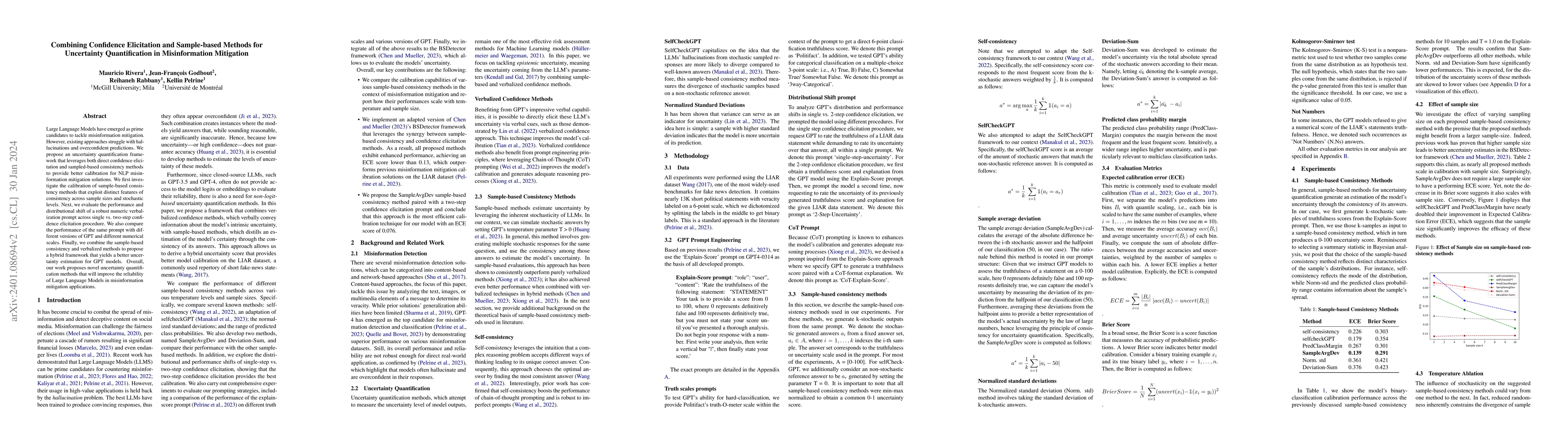 Thumbnail for Combining Confidence Elicitation and Sample-based Methods for
  Uncertainty Quantification in Misinformation Mitigation