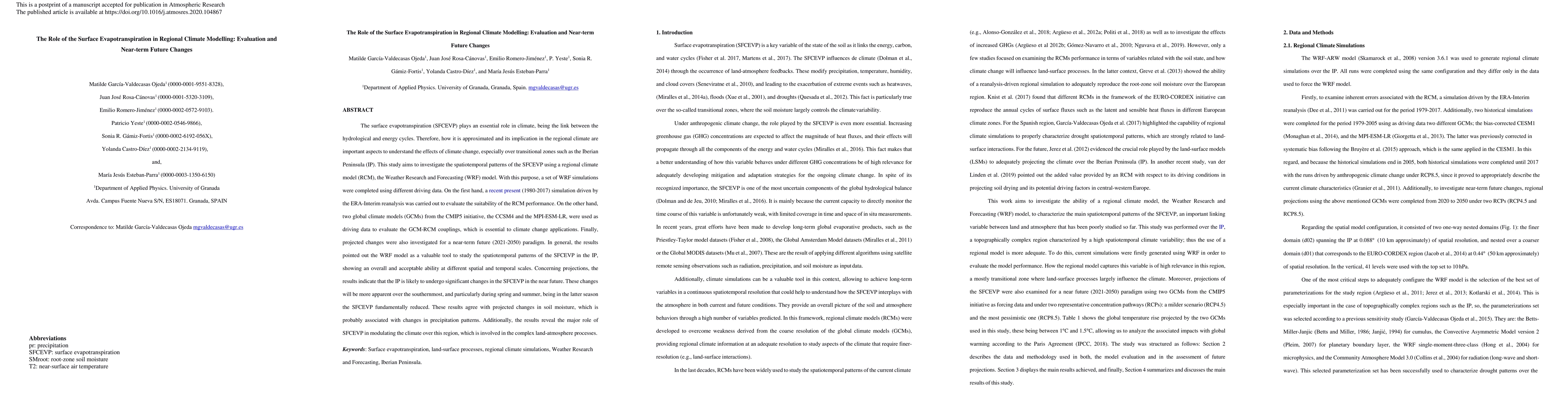 Thumbnail for The role of the surface evapotranspiration in regional climate
  modelling: Evaluation and near-term future changes