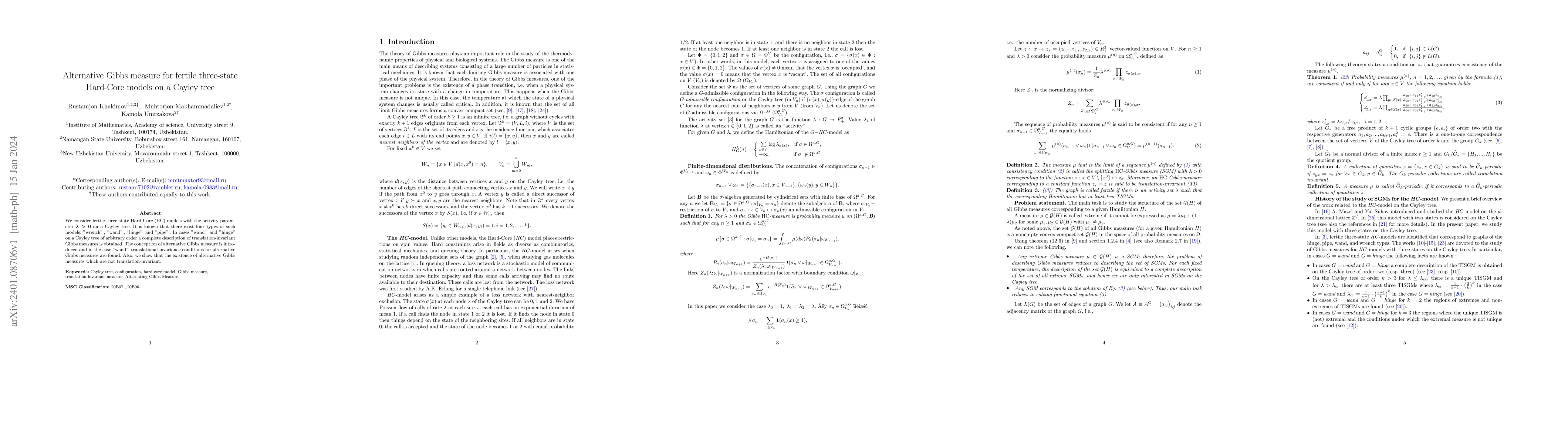 Thumbnail for Alternative Gibbs measure for fertile three-state Hard-Core models on a
  Cayley tree