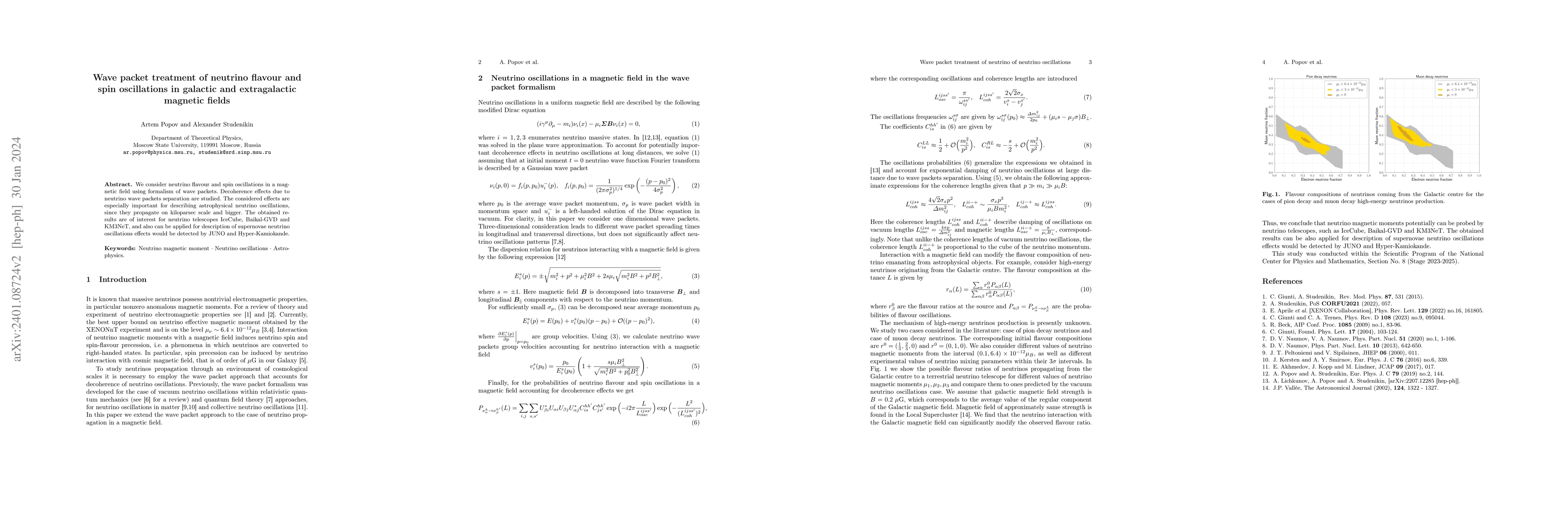 Thumbnail for Wave packet treatment of neutrino flavour and spin oscillations in
  galactic and extragalactic magnetic fields