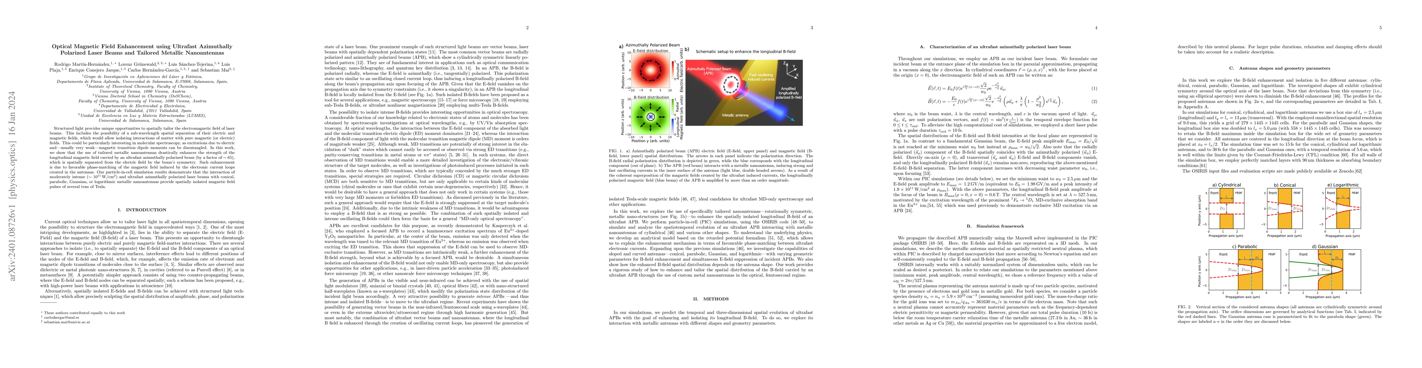 Thumbnail for Optical Magnetic Field Enhancement using Ultrafast Azimuthally Polarized
  Laser Beams and Tailored Metallic Nanoantennas