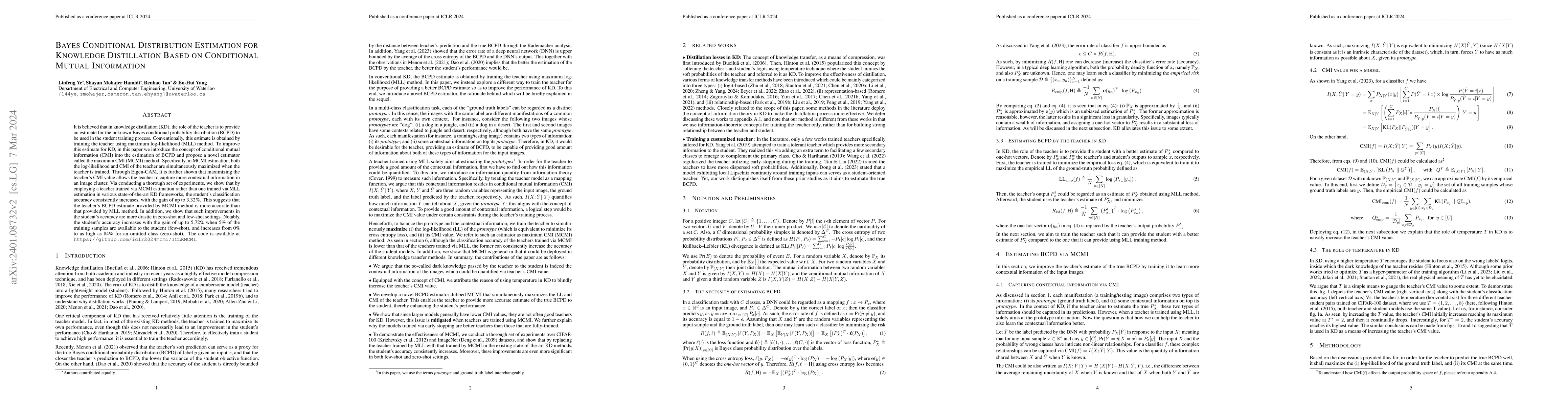 Thumbnail for Bayes Conditional Distribution Estimation for Knowledge Distillation
  Based on Conditional Mutual Information