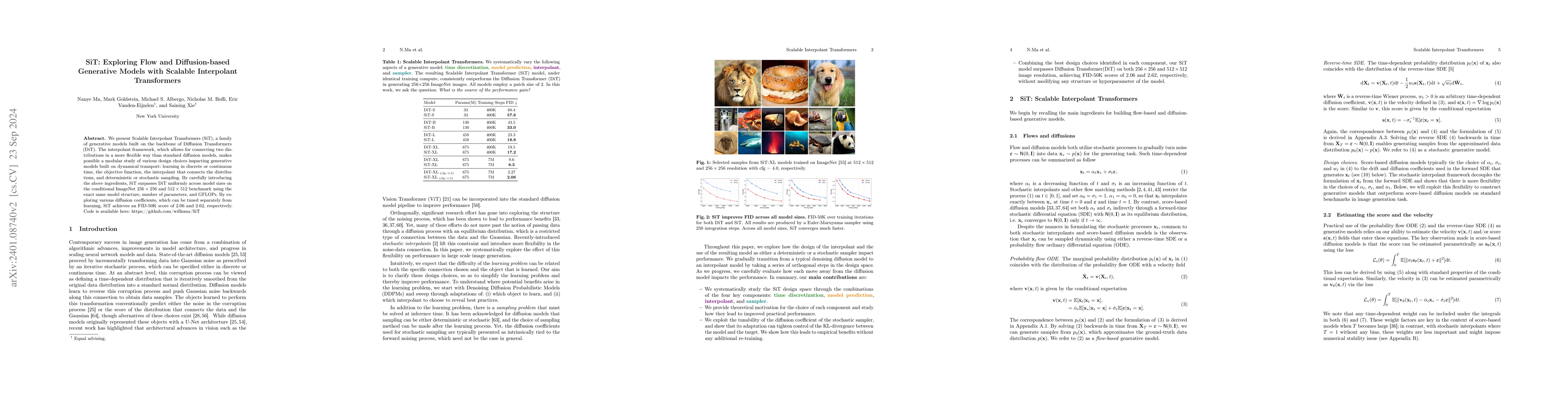 Thumbnail for SiT: Exploring Flow and Diffusion-based Generative Models with Scalable
  Interpolant Transformers