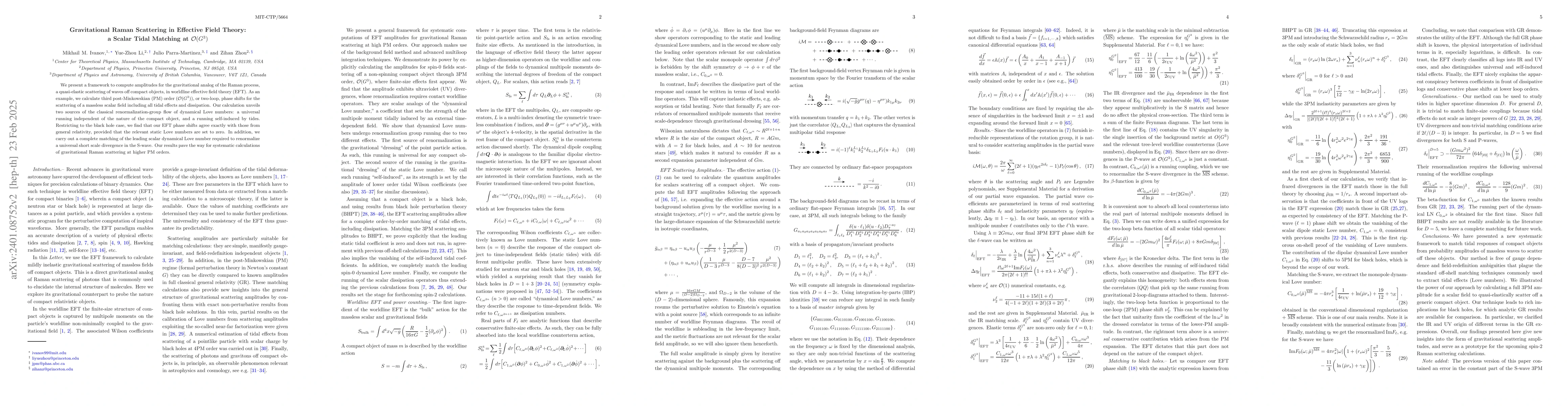 Thumbnail for Gravitational Raman Scattering in Effective Field Theory: a Scalar Tidal
  Matching at $\mathcal{O}(G^3)$