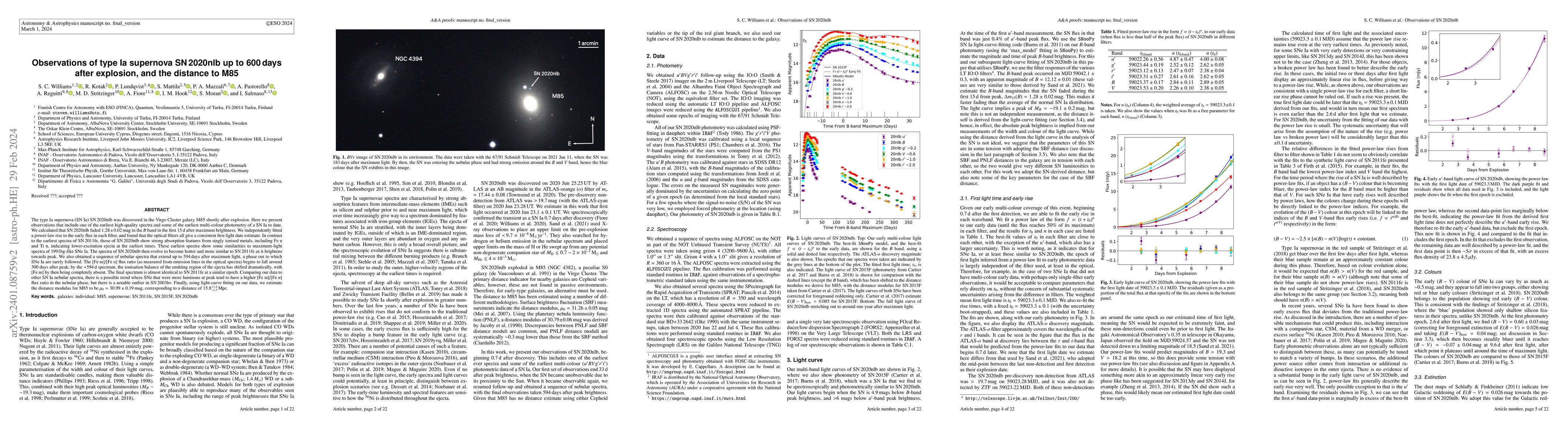 Thumbnail for Observations of type Ia supernova SN 2020nlb up to 600 days after
  explosion, and the distance to M85