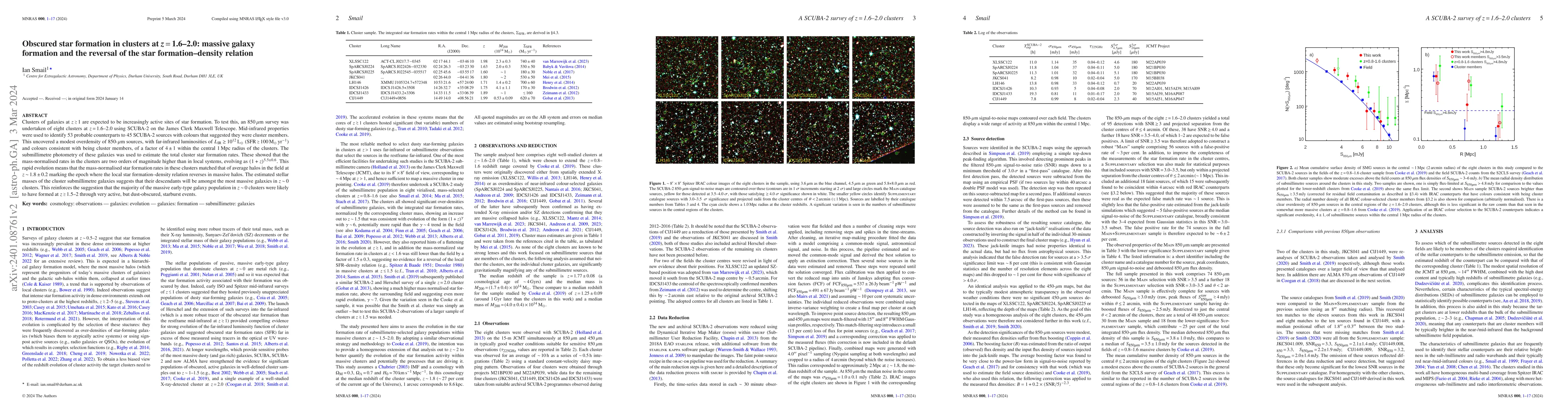 Thumbnail for Obscured star formation in clusters at z=1.6-2.0: massive galaxy
  formation and the reversal of the star formation-density relation