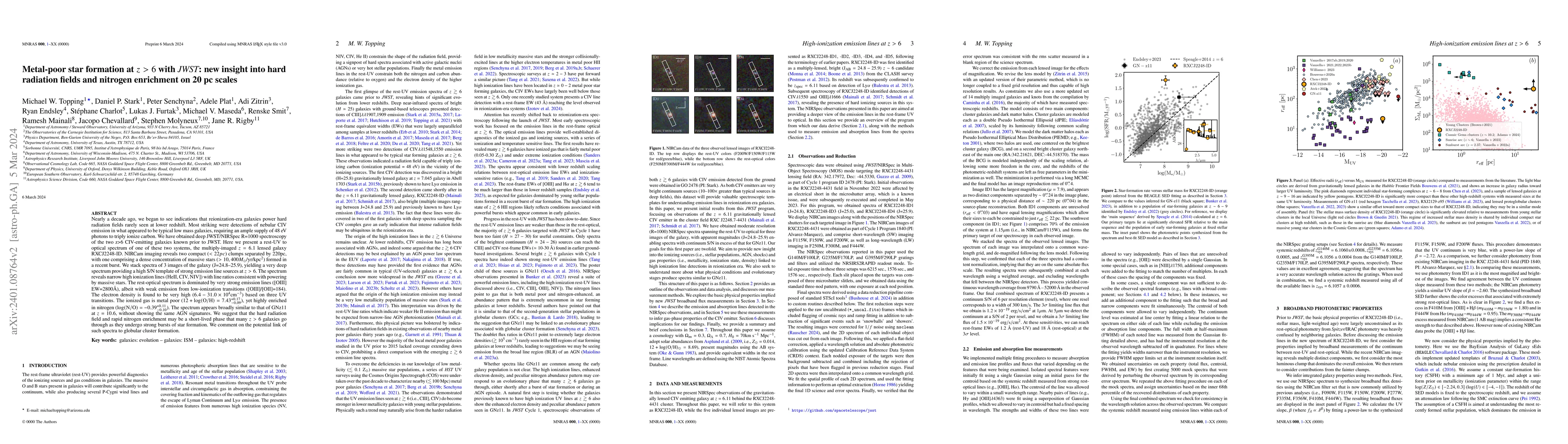 Thumbnail for Metal-poor star formation at $z>6$ with JWST: new insight into hard
  radiation fields and nitrogen enrichment on 20 pc scales