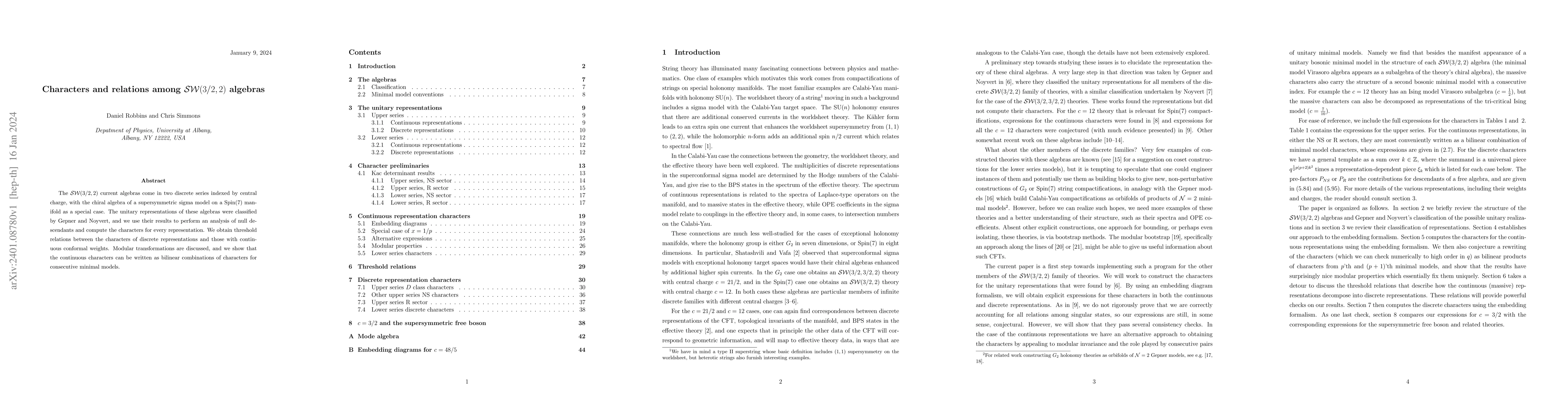 Thumbnail for Characters and relations among SW(3/2,2) algebras